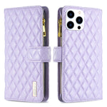 Diamond Lattice Zipper Wallet Leather Flip Phone Case, For iPhone 17 Pro Max, For iPhone 17 Pro, For iPhone 17, For iPhone Air, For iPhone 16 Pro Max, For iPhone 16 Pro, For iPhone 16 Plus, For iPhone 16