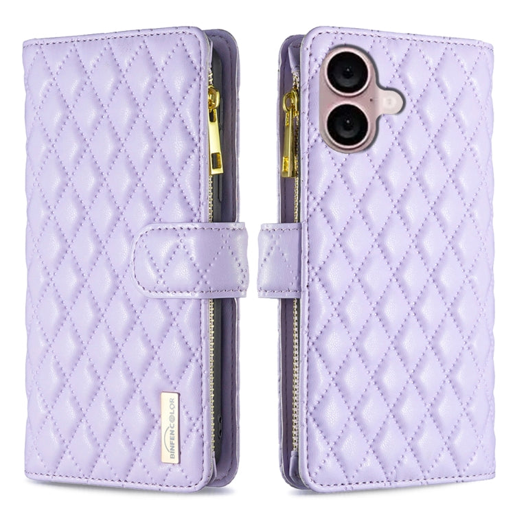 Diamond Lattice Zipper Wallet Leather Flip Phone Case, For iPhone 17 Pro Max, For iPhone 17 Pro, For iPhone 17, For iPhone Air, For iPhone 16 Pro Max, For iPhone 16 Pro, For iPhone 16 Plus, For iPhone 16