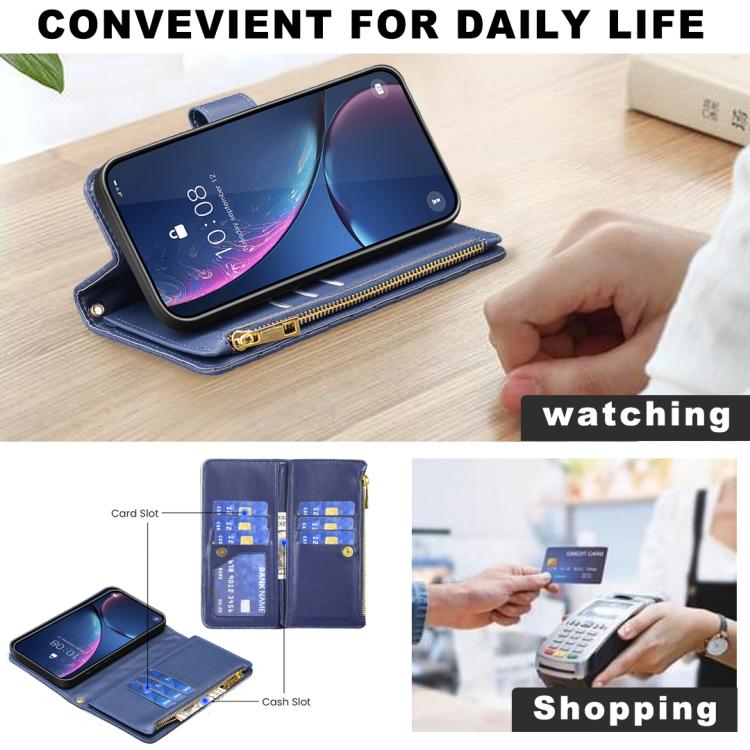 Diamond Lattice Zipper Wallet Leather Flip Phone Case, For iPhone 18 Pro/17 Pro, For iPhone 18 Pro Max/17 Pro Max, For iPhone 17, For iPhone 17 Air, For iPhone 16 Pro Max, For iPhone 16 Pro, For iPhone 16 Plus, For iPhone 16