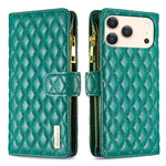 Diamond Lattice Zipper Wallet Leather Flip Phone Case, For iPhone 17 Pro Max, For iPhone 17 Pro, For iPhone 17, For iPhone Air, For iPhone 16 Pro Max, For iPhone 16 Pro, For iPhone 16 Plus, For iPhone 16