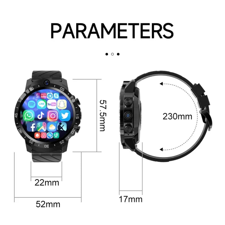 Đồng hồ thông minh MT27 4G+64G 1.6 inch chống nước IP67 4G Android 8.1 Hỗ trợ đo nhịp tim / GPS, dây da