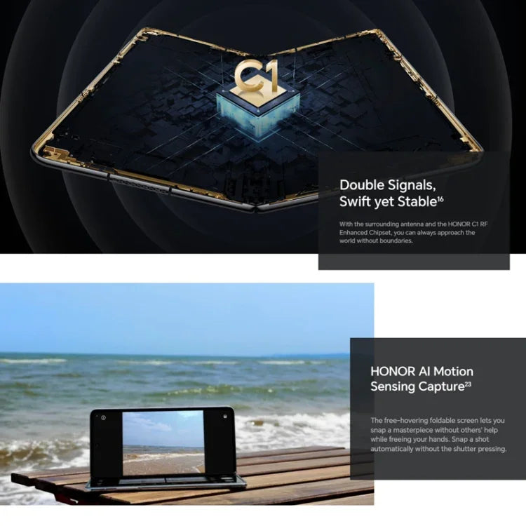 Honor Magic V2 Ultimate 5G, màn hình 7.92 inch + 6.43 inch MagicOS 7.2 Snapdragon 8 Gen2 Octa Core lên đến 3.36GHz, Mạng: 5G, OTG, Không hỗ trợ Google Play, 16GB+1TB