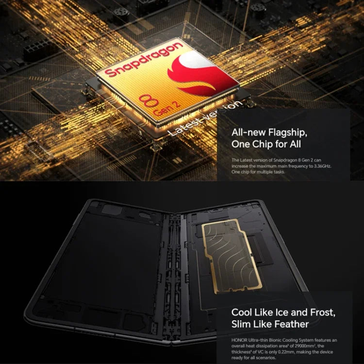 Honor Magic V2 Ultimate 5G, màn hình 7.92 inch + 6.43 inch MagicOS 7.2 Snapdragon 8 Gen2 Octa Core lên đến 3.36GHz, Mạng: 5G, OTG, Không hỗ trợ Google Play, 16GB+1TB