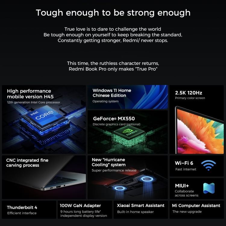 Laptop Xiaomi RedmiBook Pro 14 inch, Windows 11 Home phiên bản Trung Quốc, Intel thế hệ 12 Core i7-12650H mười nhân, đồ họa rời MX550, i7-12650H MX550