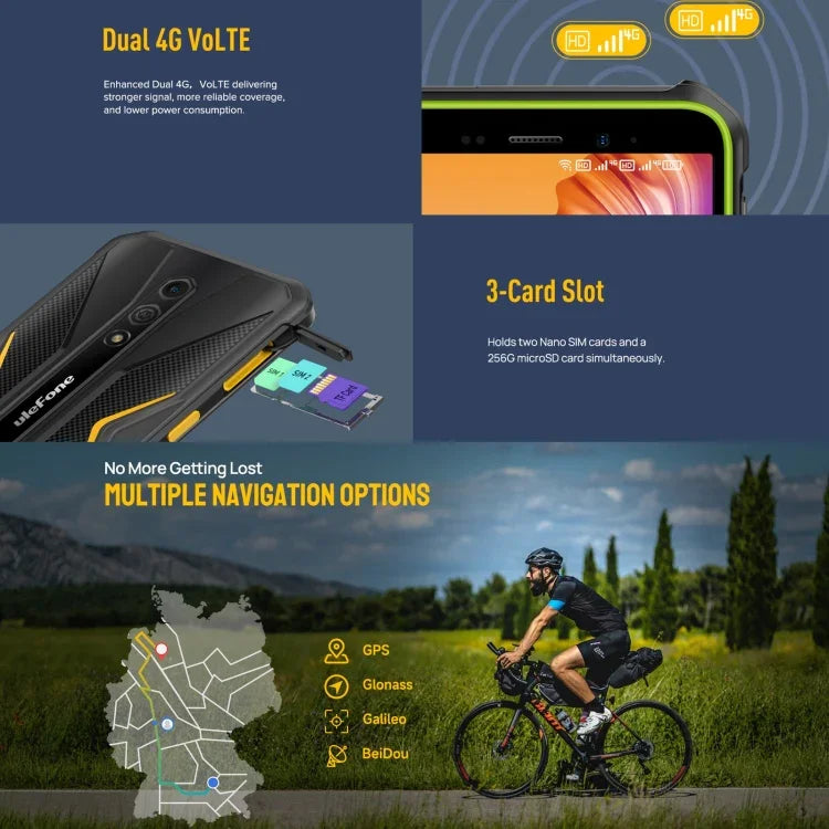 Ulefone Armor X12 Pro, điện thoại bền bỉ IP68/IP69K, màn hình 5.45 inch Android 15 MediaTek Helio G36 Octa Core, Mạng: 4G, NFC, 4GB+64GB