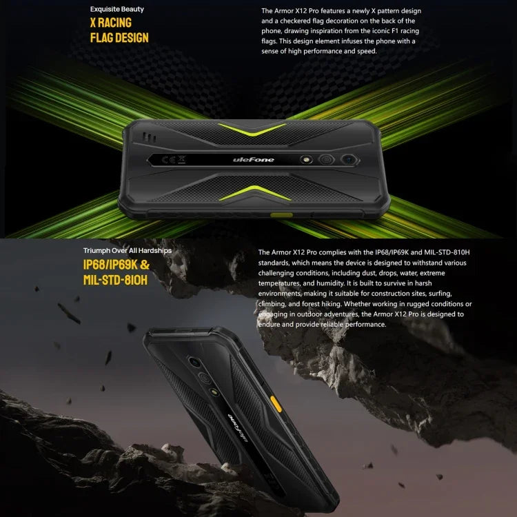 Ulefone Armor X12 Pro, điện thoại bền bỉ IP68/IP69K, màn hình 5.45 inch Android 15 MediaTek Helio G36 Octa Core, Mạng: 4G, NFC, 4GB+64GB