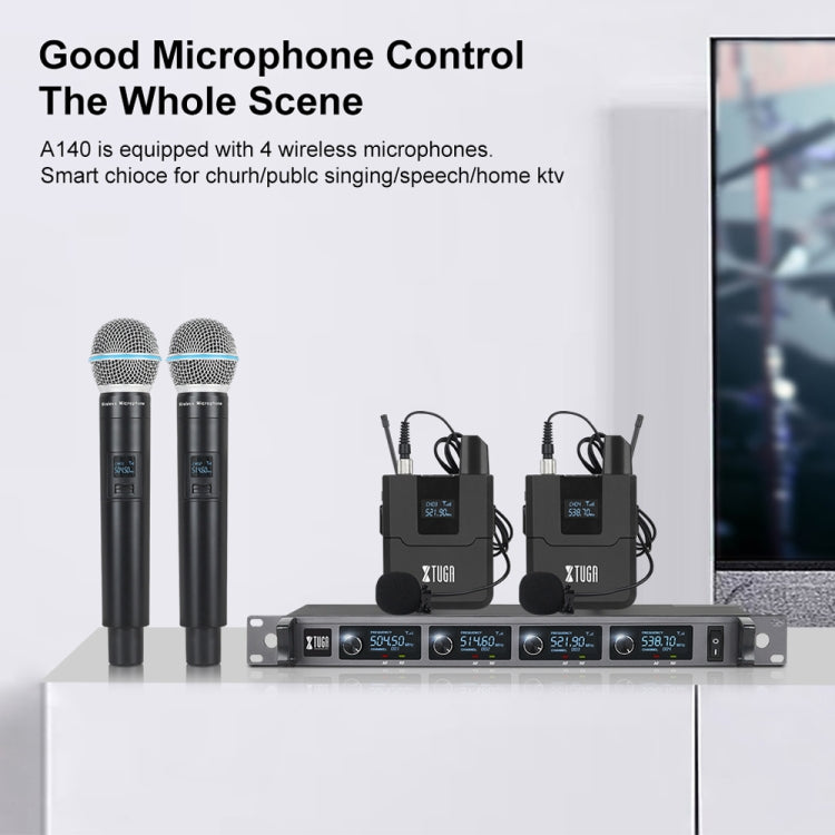 Hệ thống micro không dây XTUGA A140-B gồm 4 micro bodypack, micro headset và micro lavalier, A140-B