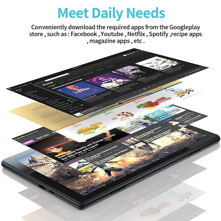 Máy tính bảng BDF P70 4G LTE 10.1 inch, Android 12 MTK6762 tám nhân, Hỗ trợ SIM kép, phích cắm EU, 8GB+256GB