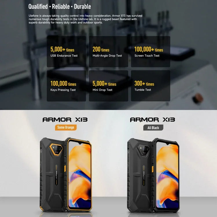 Ulefone Armor X13, điện thoại bền bỉ IP68/IP69K, màn hình 6.52 inch Android 15 MediaTek Helio G36 Octa Core, Mạng: 4G, NFC, OTG, 6GB+64GB