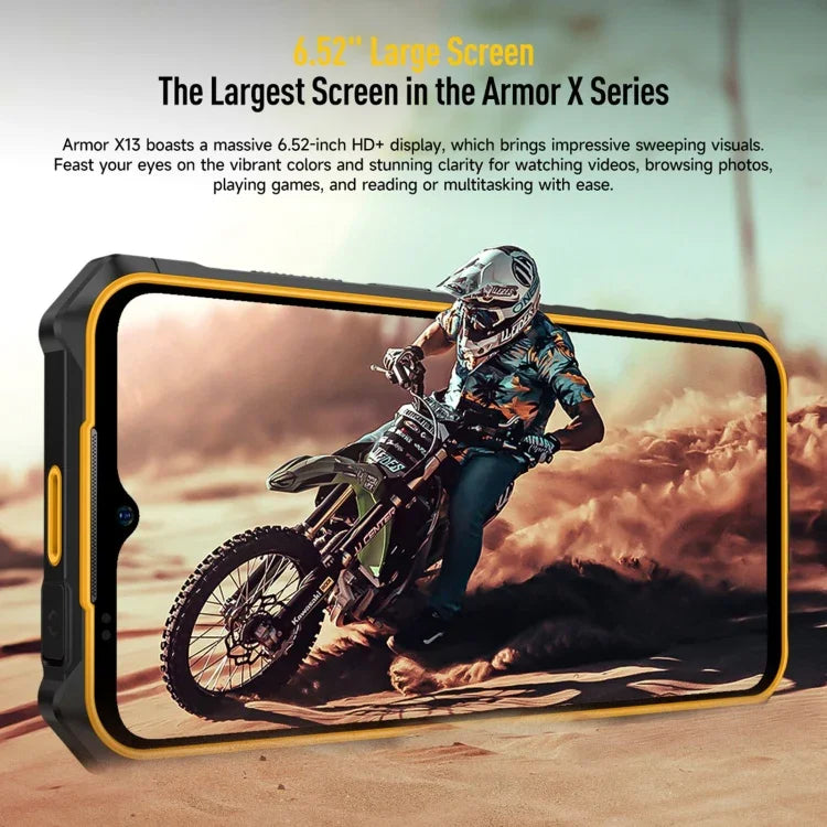 Ulefone Armor X13, điện thoại bền bỉ IP68/IP69K, màn hình 6.52 inch Android 15 MediaTek Helio G36 Octa Core, Mạng: 4G, NFC, OTG, 6GB+64GB
