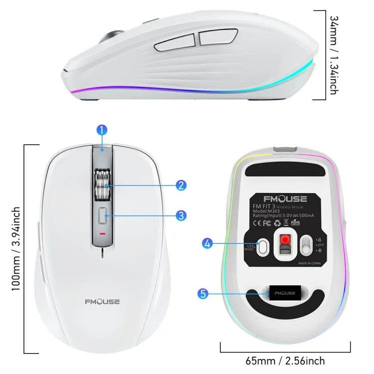 Chuột không dây HXSJ M303 2400DPI chế độ kép 2.4GHz + Bluetooth 5.1