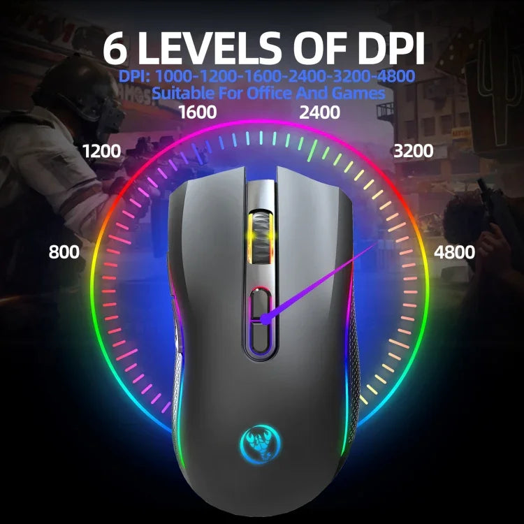 Chuột không dây HXSJ T69 4800DPI RGB 2.4GHz, T69
