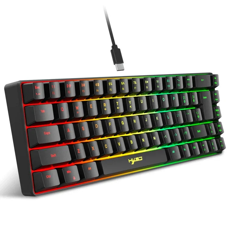 Bàn phím cơ có dây HXSJ V200 68 phím có đèn nền RGB, chiều dài cáp: 1.7m, V200 màu đen, V200 màu trắng