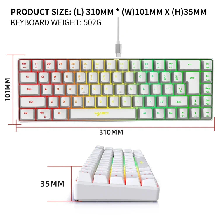 Bàn phím cơ có dây HXSJ V200 68 phím có đèn nền RGB, chiều dài cáp: 1.7m, V200 màu đen, V200 màu trắng
