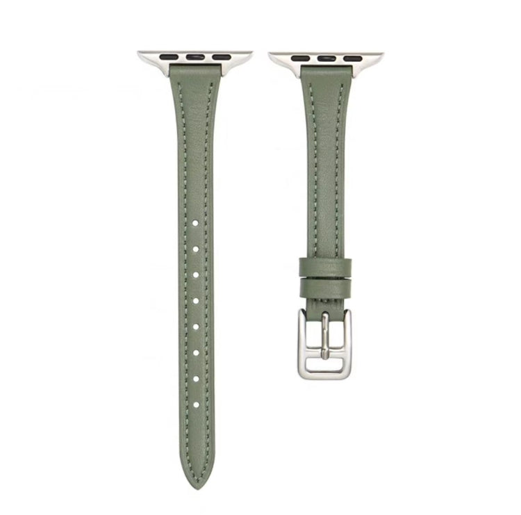 T-shaped Slim Genuine Leather Watch Band, For Apple Watch Series 10 46mm, For Apple Watch Series 10 42mm, For Apple Watch SE 2023 44mm, For Apple Watch SE 2023 40mm, For Apple Watch Ultra 2 49mm, For Apple Watch Series 9 45mm