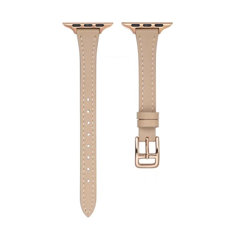 T-shaped Slim Genuine Leather Watch Band, For Apple Watch Series 10 46mm, For Apple Watch Series 10 42mm, For Apple Watch SE 2023 44mm, For Apple Watch SE 2023 40mm, For Apple Watch Ultra 2 49mm, For Apple Watch Series 9 45mm