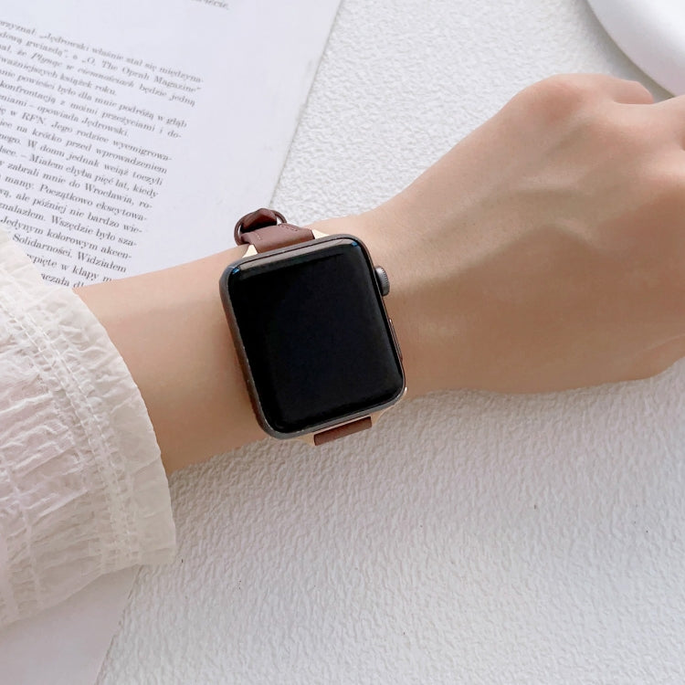 T-shaped Slim Genuine Leather Watch Band, For Apple Watch Series 10 46mm, For Apple Watch Series 10 42mm, For Apple Watch SE 2023 44mm, For Apple Watch SE 2023 40mm, For Apple Watch Ultra 2 49mm, For Apple Watch Series 9 45mm