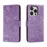 Ốp lưng điện thoại da lật dập nổi hoa ren, Dành cho iPhone 17e / 16e, Dành cho iPhone 17 Pro Max, Dành cho iPhone 17 Pro, Dành cho iPhone 17, Dành cho iPhone Air, Dành cho iPhone 16 Pro Max, Dành cho iPhone 16 Pro, Dành cho iPhone 16 Plus
