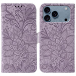 Ốp lưng điện thoại da lật dập nổi hoa ren, Dành cho iPhone 17e / 16e, Dành cho iPhone 17 Pro Max, Dành cho iPhone 17 Pro, Dành cho iPhone 17, Dành cho iPhone Air, Dành cho iPhone 16 Pro Max, Dành cho iPhone 16 Pro, Dành cho iPhone 16 Plus