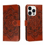 Sun Mandala Embossing Leather Phone Case, For iPhone 16e / 17e, For iPhone 17 Pro Max, For iPhone 17 Pro, For iPhone 17, For iPhone Air, For iPhone 15 Pro Max