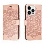 Sun Mandala Embossing Leather Phone Case, For iPhone 16e / 17e, For iPhone 17 Pro Max, For iPhone 17 Pro, For iPhone 17, For iPhone Air, For iPhone 15 Pro Max