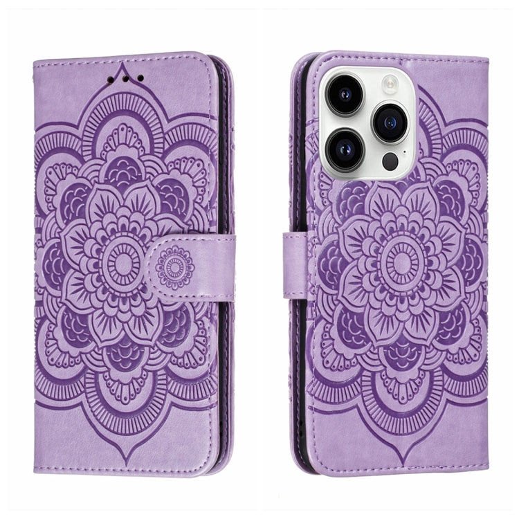 Sun Mandala Embossing Leather Phone Case, For iPhone 16e / 17e, For iPhone 17 Pro Max, For iPhone 17 Pro, For iPhone 17, For iPhone Air, For iPhone 15 Pro Max