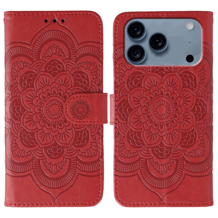 Sun Mandala Embossing Leather Phone Case, For iPhone 16e / 17e, For iPhone 17 Pro Max, For iPhone 17 Pro, For iPhone 17, For iPhone Air, For iPhone 15 Pro Max