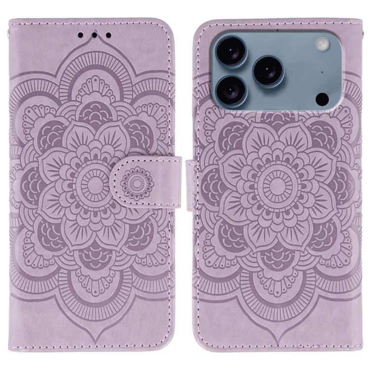 Sun Mandala Embossing Leather Phone Case, For iPhone 16e / 17e, For iPhone 17 Pro Max, For iPhone 17 Pro, For iPhone 17, For iPhone Air, For iPhone 15 Pro Max