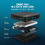 Máy tính mini GXMO N42 Windows 11 Intel Gemini Lake N4020C NVME SSD WiFi, máy tính để bàn mini, 4GB+64GB, 4GB+64GB+256GB