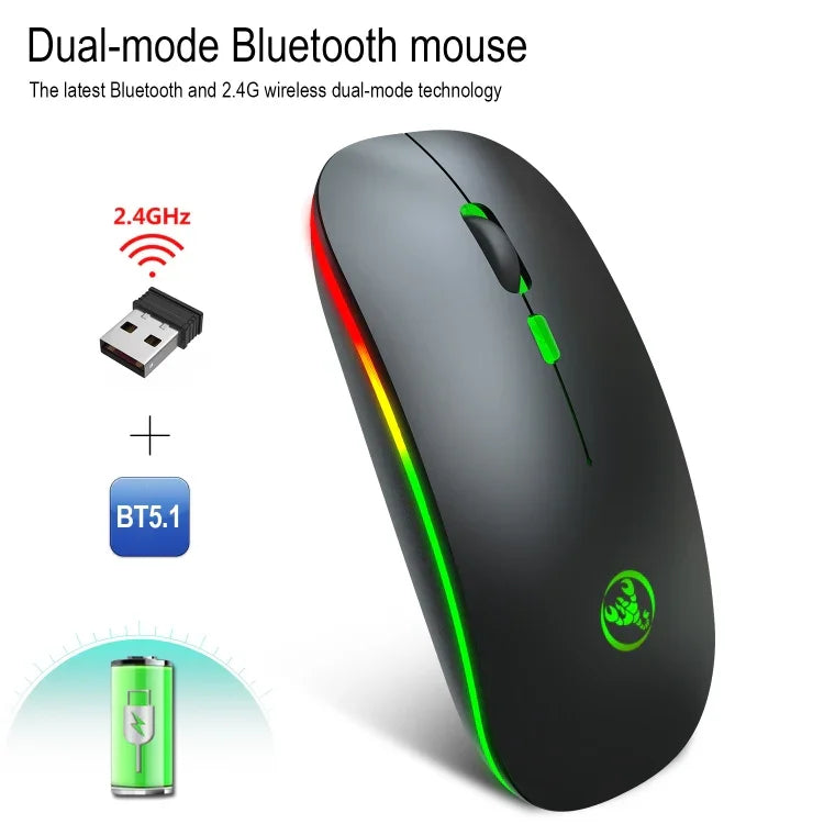Chuột không dây phát sáng hai chế độ HXSJ T18 2.4GHZ 1600dpi USB + Bluetooth 5.1 có thể sạc lại
