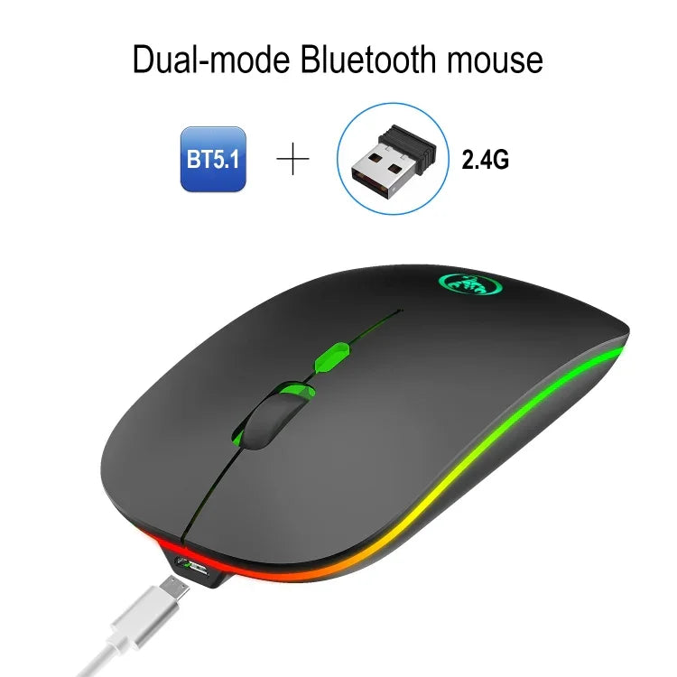 Chuột không dây phát sáng hai chế độ HXSJ T18 2.4GHZ 1600dpi USB + Bluetooth 5.1 có thể sạc lại