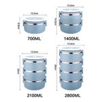 Hộp đựng cơm giữ nhiệt bằng thép không gỉ, hộp bento đựng thức ăn, 1 lớp 0.7L, 2 lớp 1.4L, 3 lớp 2.1L, 4 lớp 2.8L