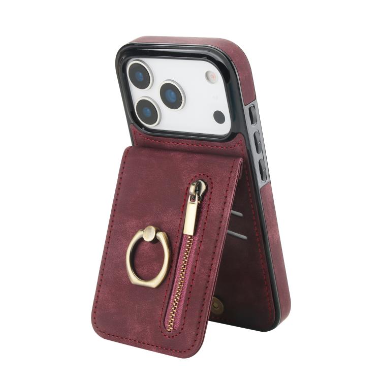 Ốp lưng điện thoại khe đựng thẻ RFID kiểu cổ điển có vòng và khóa kéo, dành cho iPhone 17e / 16e, dành cho iPhone 17 Pro Max, dành cho iPhone 17 Pro, dành cho iPhone 17, dành cho iPhone Air, dành cho iPhone 16 Pro Max