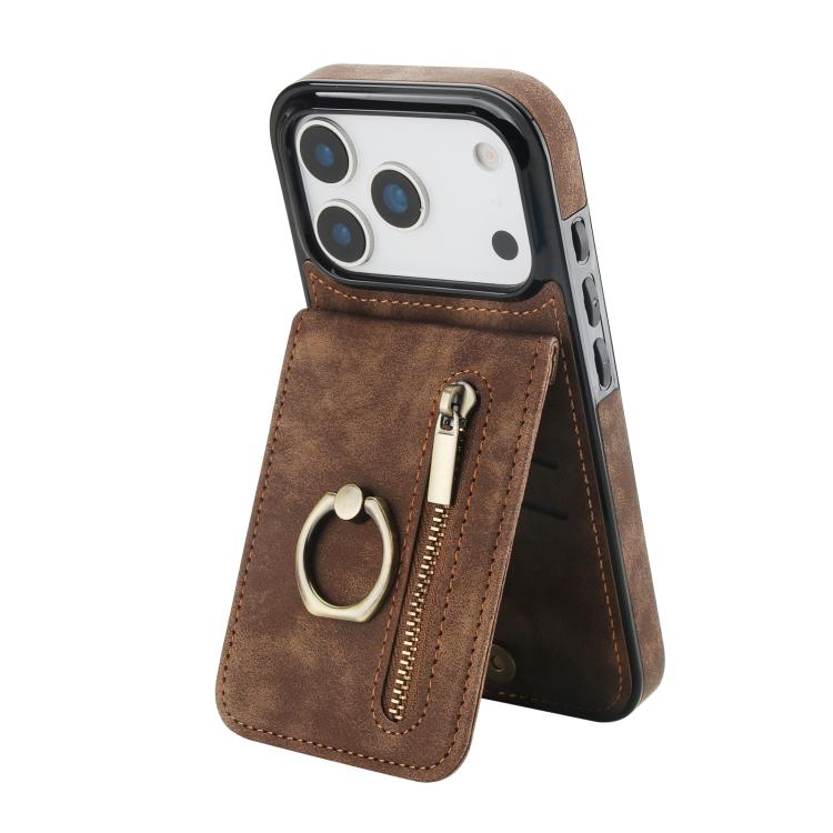 Ốp lưng điện thoại khe đựng thẻ RFID kiểu cổ điển có vòng và khóa kéo, dành cho iPhone 17e / 16e, dành cho iPhone 17 Pro Max, dành cho iPhone 17 Pro, dành cho iPhone 17, dành cho iPhone Air, dành cho iPhone 16 Pro Max