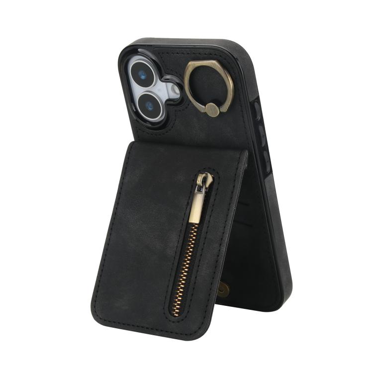 Ốp lưng điện thoại khe đựng thẻ RFID kiểu cổ điển có vòng và khóa kéo, dành cho iPhone 17e / 16e, dành cho iPhone 17 Pro Max, dành cho iPhone 17 Pro, dành cho iPhone 17, dành cho iPhone Air, dành cho iPhone 16 Pro Max