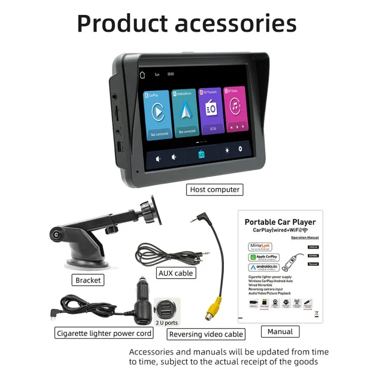 B5570 Máy nghe nhạc MP5 kiểu che nắng ô tô 7 inch CarPlay không dây, hỗ trợ kết nối điện thoại di động, B5570