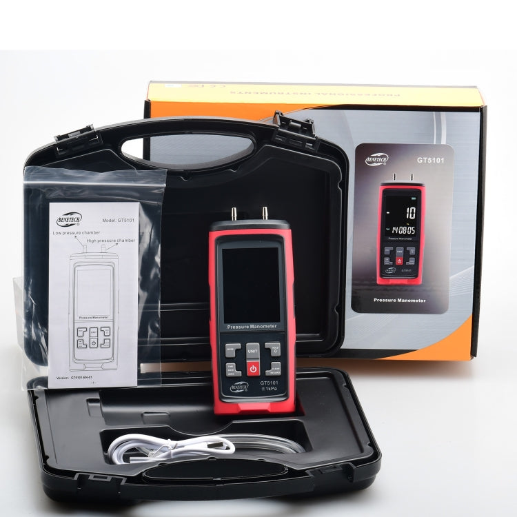 Máy đo áp suất chênh lệch BENETECH GT5101 màn hình LCD, các mức 1KPa, 2KPa, 4KPa, 10KPa, 40KPa, 50KPa, 125Pa, 250Pa, 100KPa