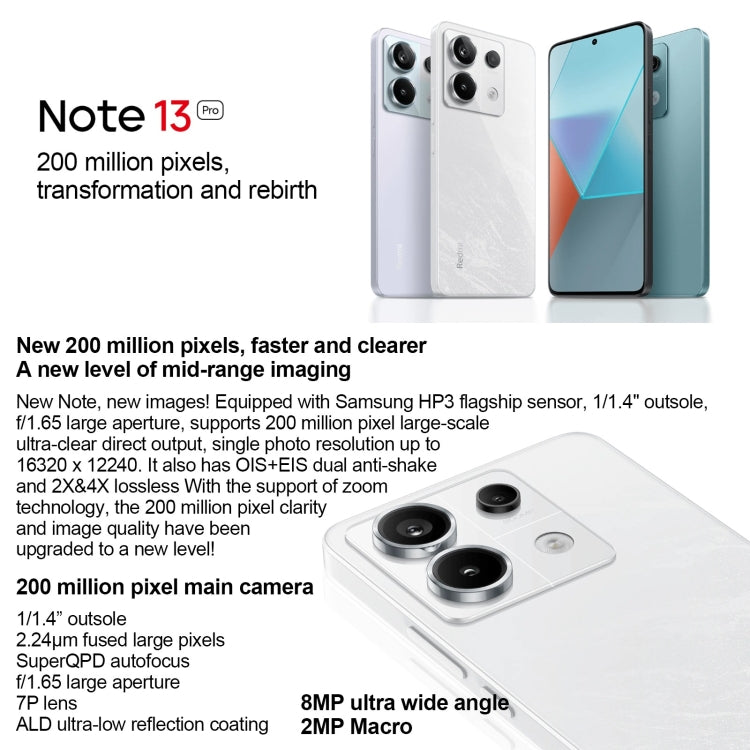 Xiaomi Redmi Note 13 Pro 5G, màn hình 6.67 inch MIUI 14 Snapdragon 7s Gen 2 Octa Core 4nm lên đến 2.4GHz, NFC, Mạng: 5G, 16GB+512GB