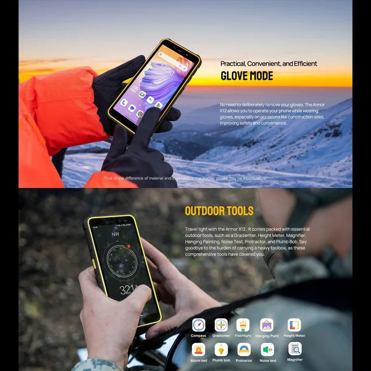 Ulefone Armor X12, điện thoại bền bỉ, mở khóa khuôn mặt, màn hình 5.45 inch Android 13 Go MediaTek Helio A22 Quad Core, Mạng: 4G, NFC, 3GB+32GB