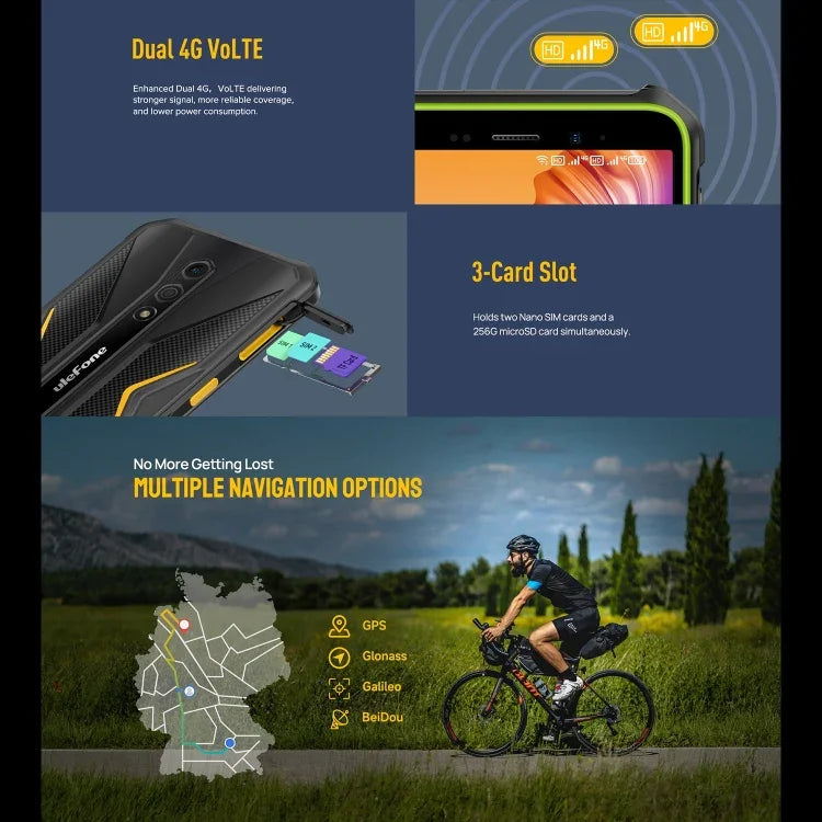 Ulefone Armor X12, điện thoại bền bỉ, mở khóa khuôn mặt, màn hình 5.45 inch Android 13 Go MediaTek Helio A22 Quad Core, Mạng: 4G, NFC, 3GB+32GB