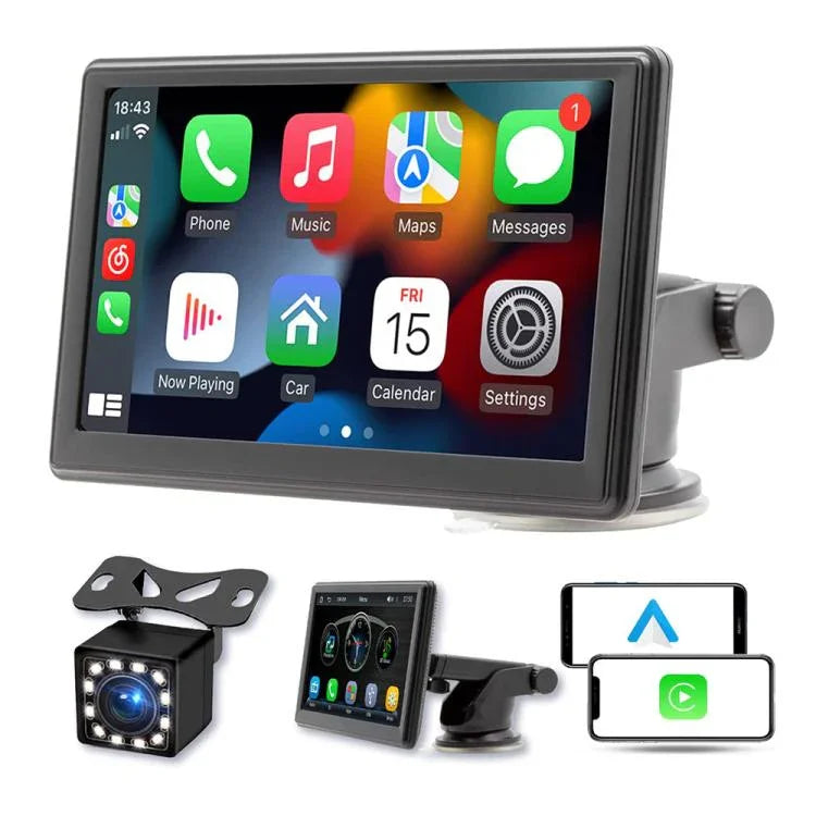 Màn hình thông minh di động IPS 7 inch cho xe hơi chiếu màn hình không dây Carplay Android Auto, kèm camera lùi, kèm camera lùi
