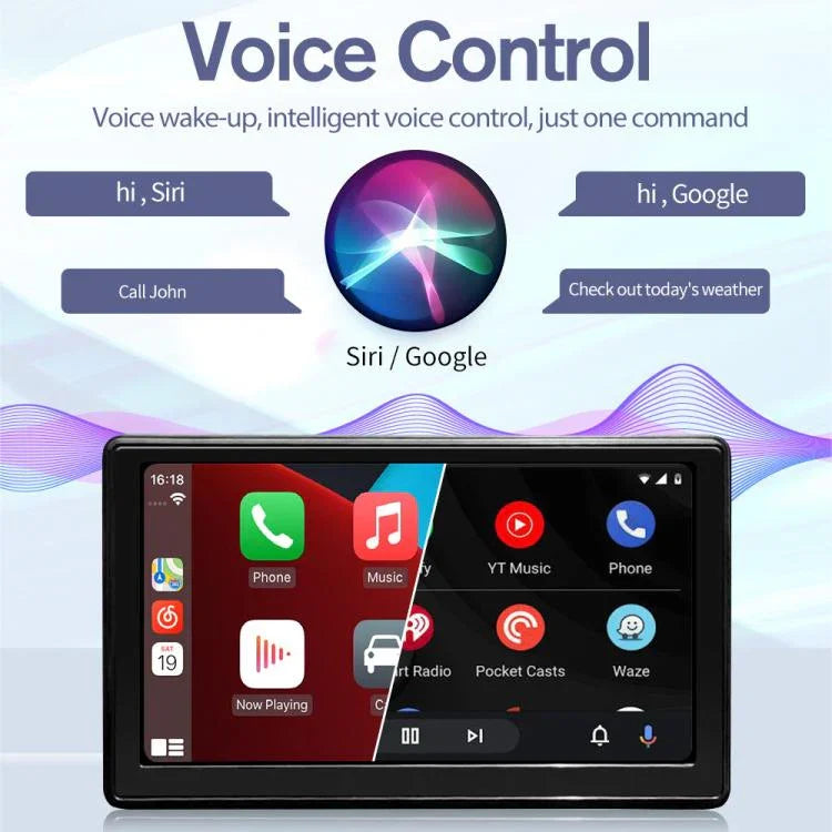 Màn hình thông minh di động IPS 7 inch cho xe hơi chiếu màn hình không dây Carplay Android Auto, kèm camera lùi, kèm camera lùi