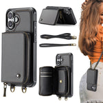 Ốp lưng ví da JEEHOOD C22 có khóa kéo và dây đeo đôi, dành cho iPhone 17 Pro Max, dành cho iPhone 17 Pro, dành cho iPhone Air, dành cho iPhone 16 Pro Max, dành cho iPhone 16 Pro, dành cho iPhone 16 Plus, dành cho iPhone 16, dành cho iPhone 15 Pro Max