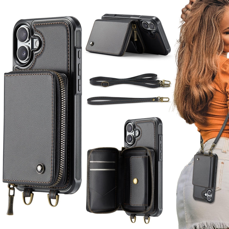 Ốp lưng ví da JEEHOOD C22 có khóa kéo và dây đeo đôi, dành cho iPhone 17 Pro Max, dành cho iPhone 17 Pro, dành cho iPhone Air, dành cho iPhone 16 Pro Max, dành cho iPhone 16 Pro, dành cho iPhone 16 Plus, dành cho iPhone 16, dành cho iPhone 15 Pro Max