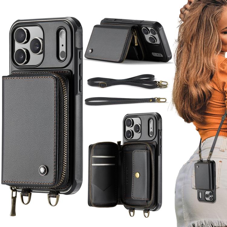 Ốp lưng ví da JEEHOOD C22 có khóa kéo và dây đeo đôi, dành cho iPhone 17 Pro Max, dành cho iPhone 17 Pro, dành cho iPhone Air, dành cho iPhone 16 Pro Max, dành cho iPhone 16 Pro, dành cho iPhone 16 Plus, dành cho iPhone 16, dành cho iPhone 15 Pro Max