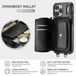 Ốp lưng ví da JEEHOOD C22 có khóa kéo và dây đeo đôi, dành cho iPhone 17 Pro Max, dành cho iPhone 17 Pro, dành cho iPhone Air, dành cho iPhone 16 Pro Max, dành cho iPhone 16 Pro, dành cho iPhone 16 Plus, dành cho iPhone 16, dành cho iPhone 15 Pro Max