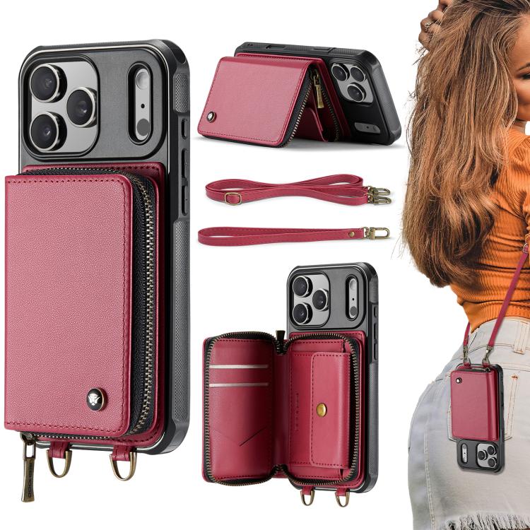 Ốp lưng ví da JEEHOOD C22 có khóa kéo và dây đeo đôi, dành cho iPhone 17 Pro Max, dành cho iPhone 17 Pro, dành cho iPhone Air, dành cho iPhone 16 Pro Max, dành cho iPhone 16 Pro, dành cho iPhone 16 Plus, dành cho iPhone 16, dành cho iPhone 15 Pro Max