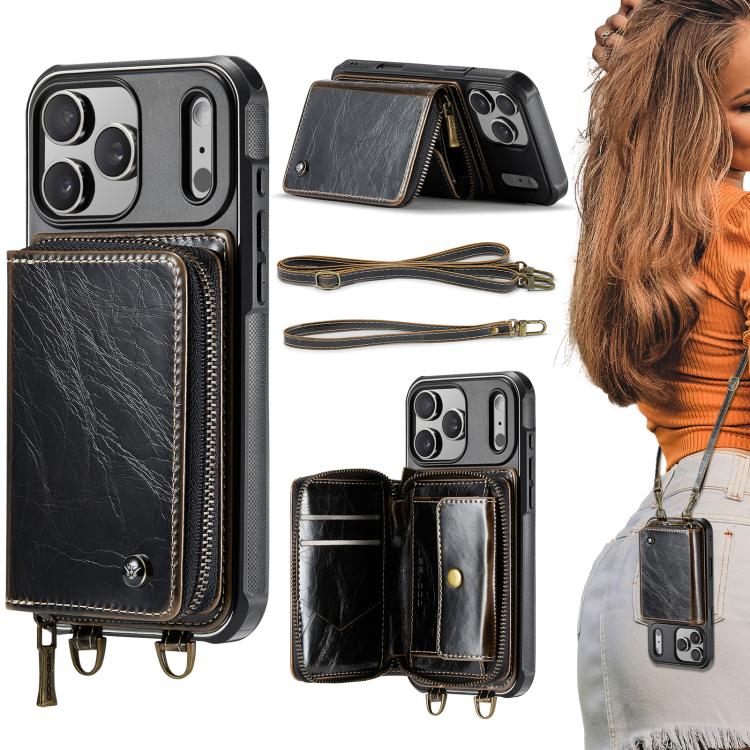 Ốp lưng ví da JEEHOOD C22 có khóa kéo và dây đeo đôi, dành cho iPhone 17 Pro Max, dành cho iPhone 17 Pro, dành cho iPhone Air, dành cho iPhone 16 Pro Max, dành cho iPhone 16 Pro, dành cho iPhone 16 Plus, dành cho iPhone 16, dành cho iPhone 15 Pro Max
