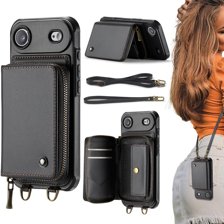 Ốp lưng ví da JEEHOOD C22 có khóa kéo và dây đeo đôi, dành cho iPhone 17 Pro Max, dành cho iPhone 17 Pro, dành cho iPhone Air, dành cho iPhone 16 Pro Max, dành cho iPhone 16 Pro, dành cho iPhone 16 Plus, dành cho iPhone 16, dành cho iPhone 15 Pro Max