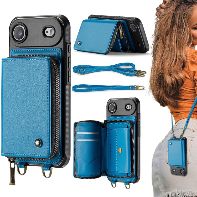 Ốp lưng ví da JEEHOOD C22 có khóa kéo và dây đeo đôi, dành cho iPhone 17 Pro Max, dành cho iPhone 17 Pro, dành cho iPhone Air, dành cho iPhone 16 Pro Max, dành cho iPhone 16 Pro, dành cho iPhone 16 Plus, dành cho iPhone 16, dành cho iPhone 15 Pro Max